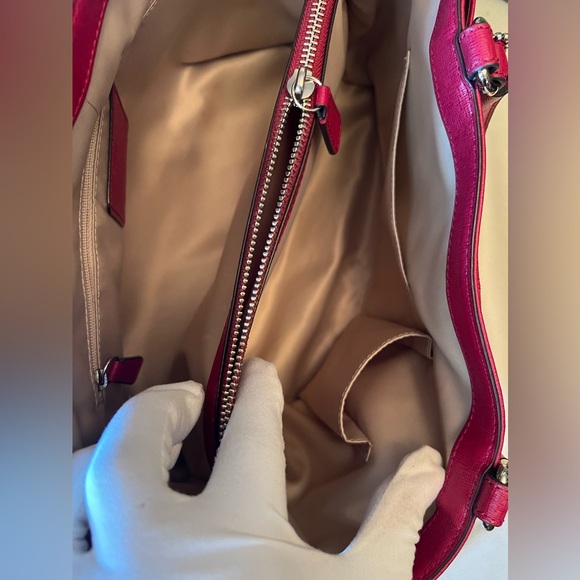 COACH Red Saffiano Leather Satchel Handbag - Picture 3 of 13